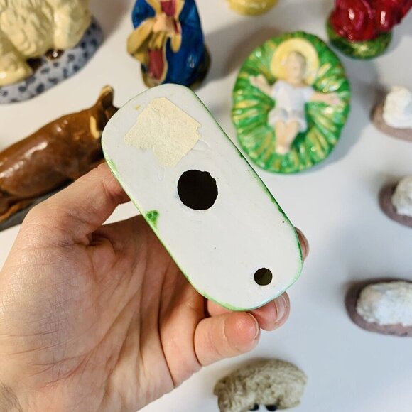 Vintage Christmas Nativity Figures Lot Various Sizes & Materials Hand Painted - Picture 10 of 11